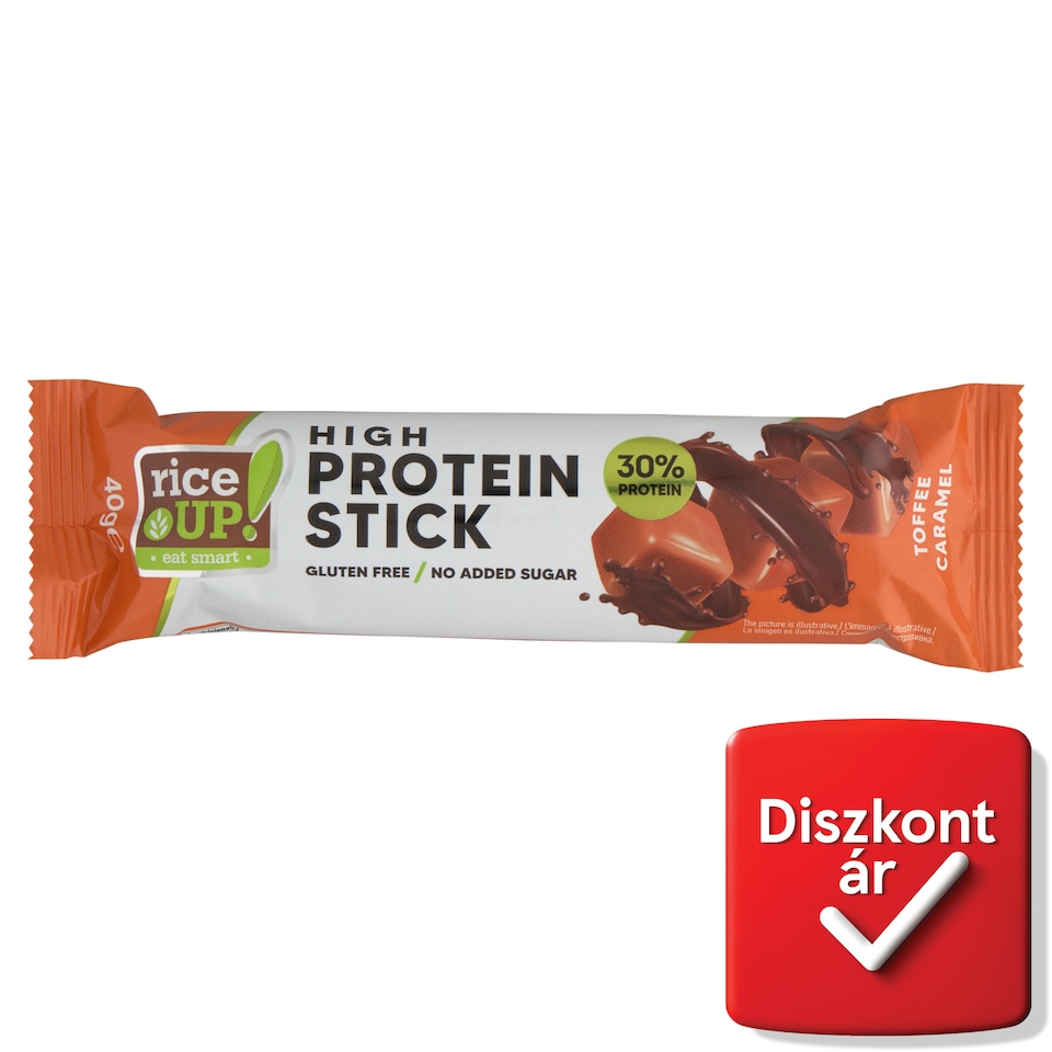 RiceUp! karamell ízű fehérje szelet, hozzáadott cukor nélkül 40 g  1. kép