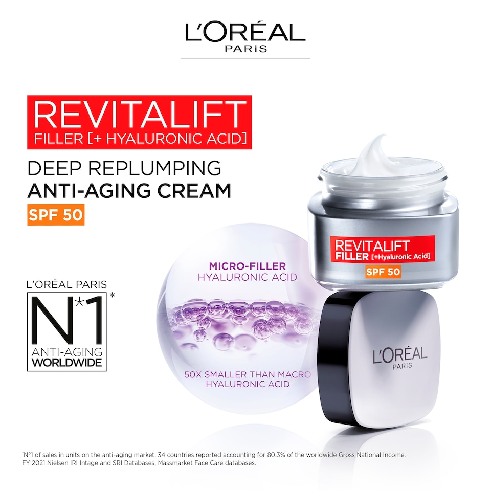 image 1 of L'Oreal Paris Revlft Filler Anti-Aging Cream SPF50 50Ml