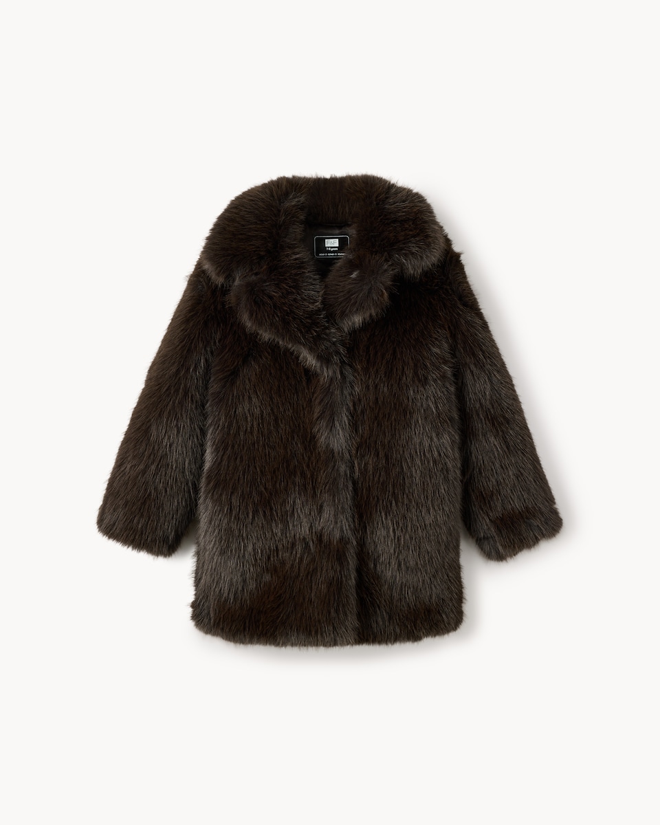 image 1 of F&F Girls Faux Fur Coat in Brown