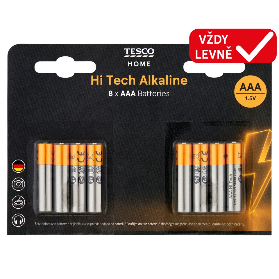 Tesco Home Hi Tech alkalické baterie AAA 8 ks