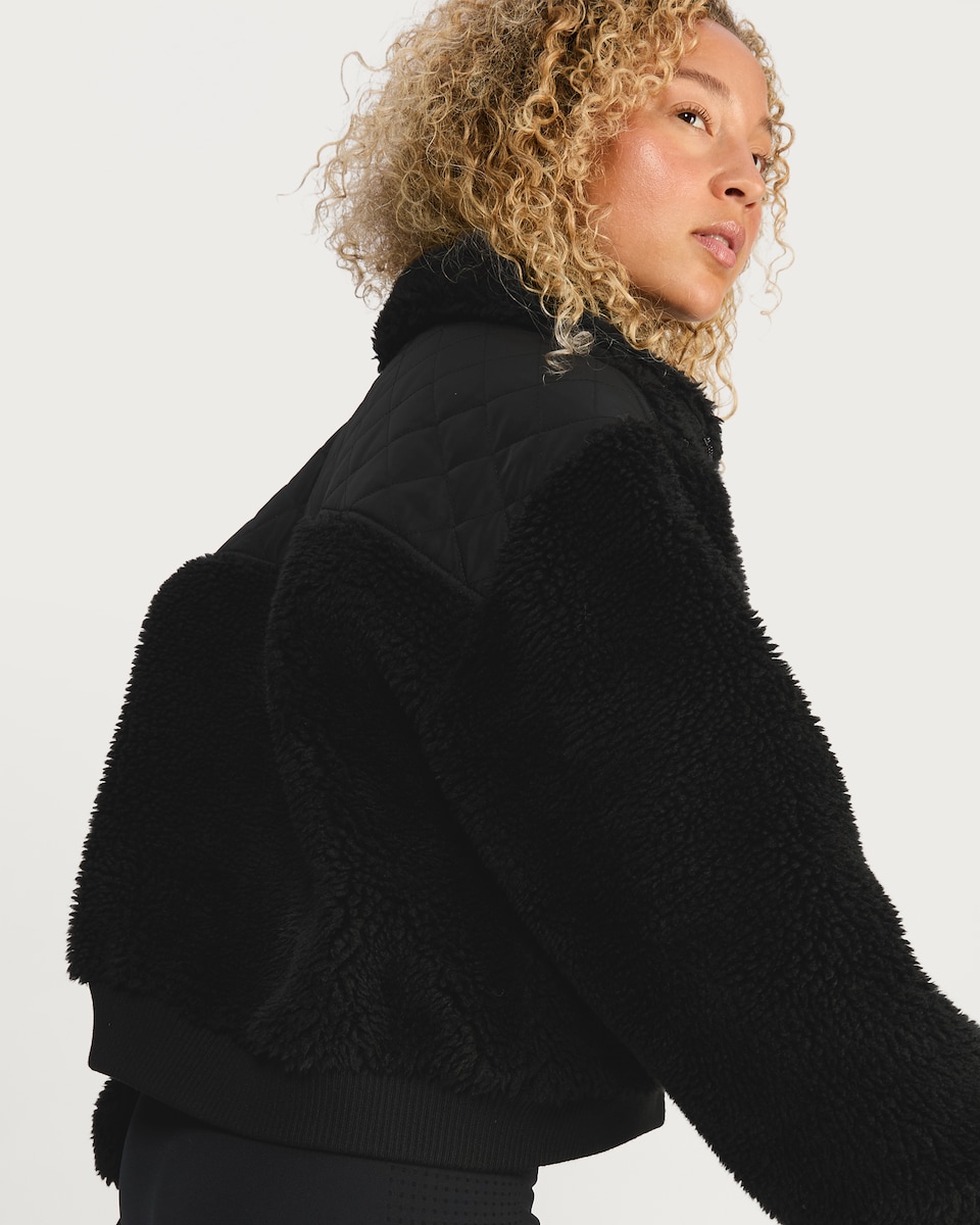 image 1 of F&F Quilted Pocket Teddy Cropped Jacket in Black