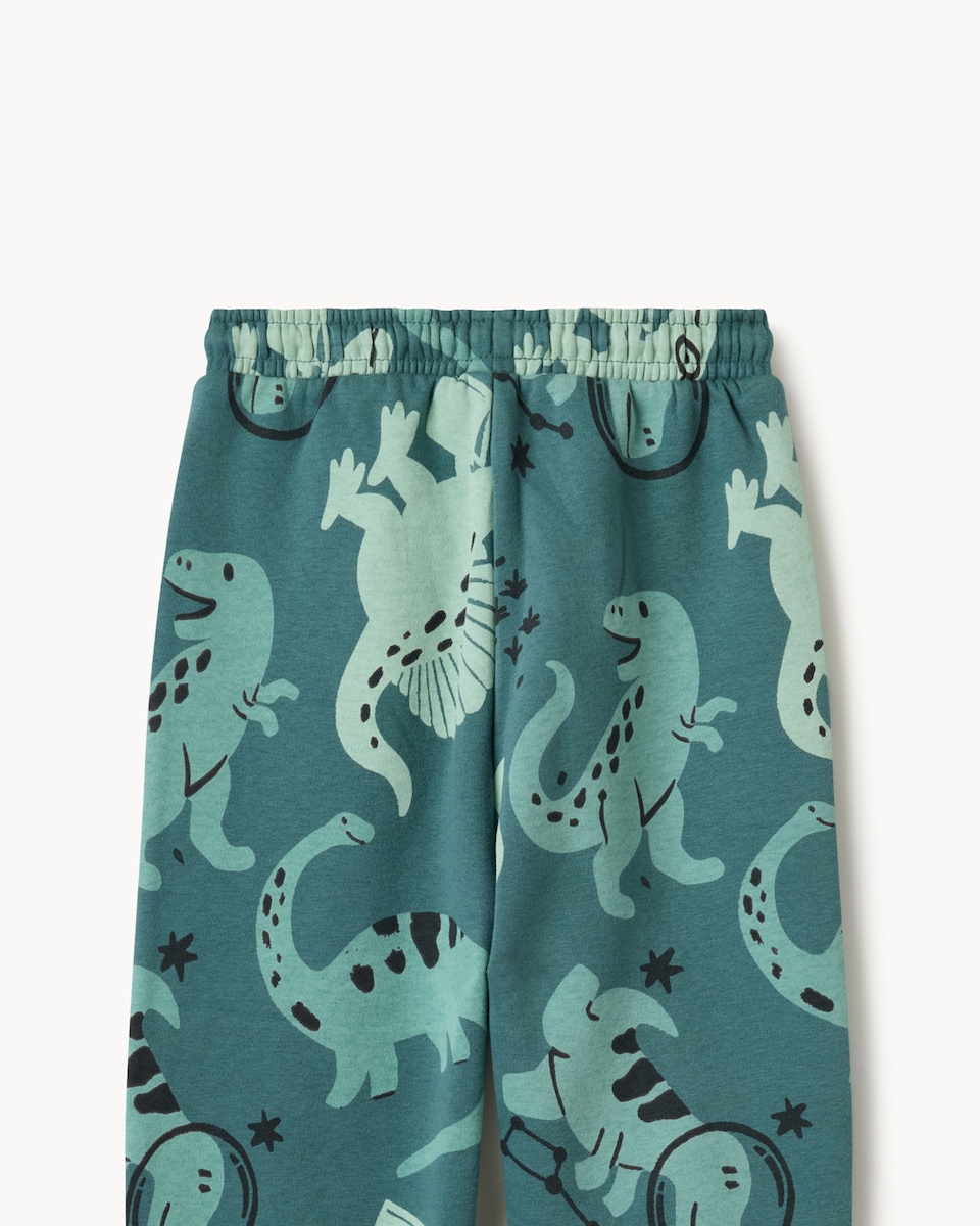 image 1 of F&F Boys Cotton Rich Dinosaur Cuffed Joggers in Teal