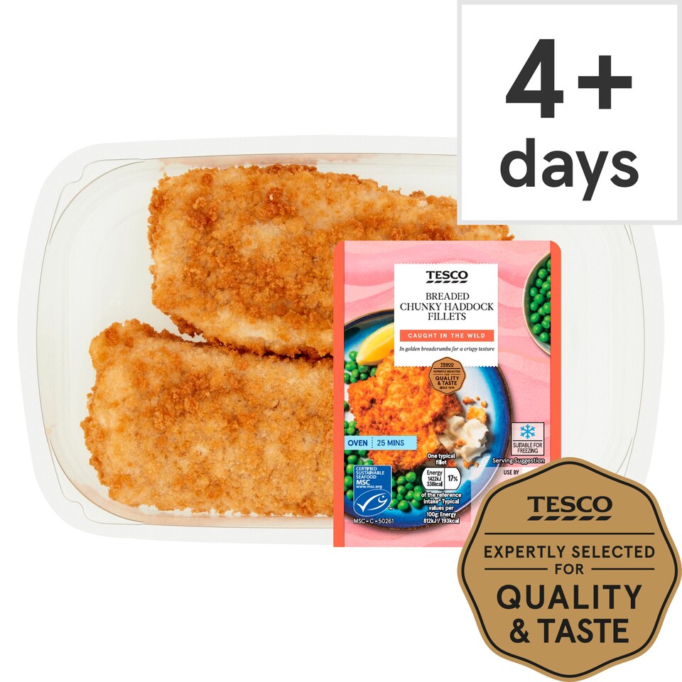 Tesco 2 Breaded Chunky Haddock Fillets 350G Tesco Groceries