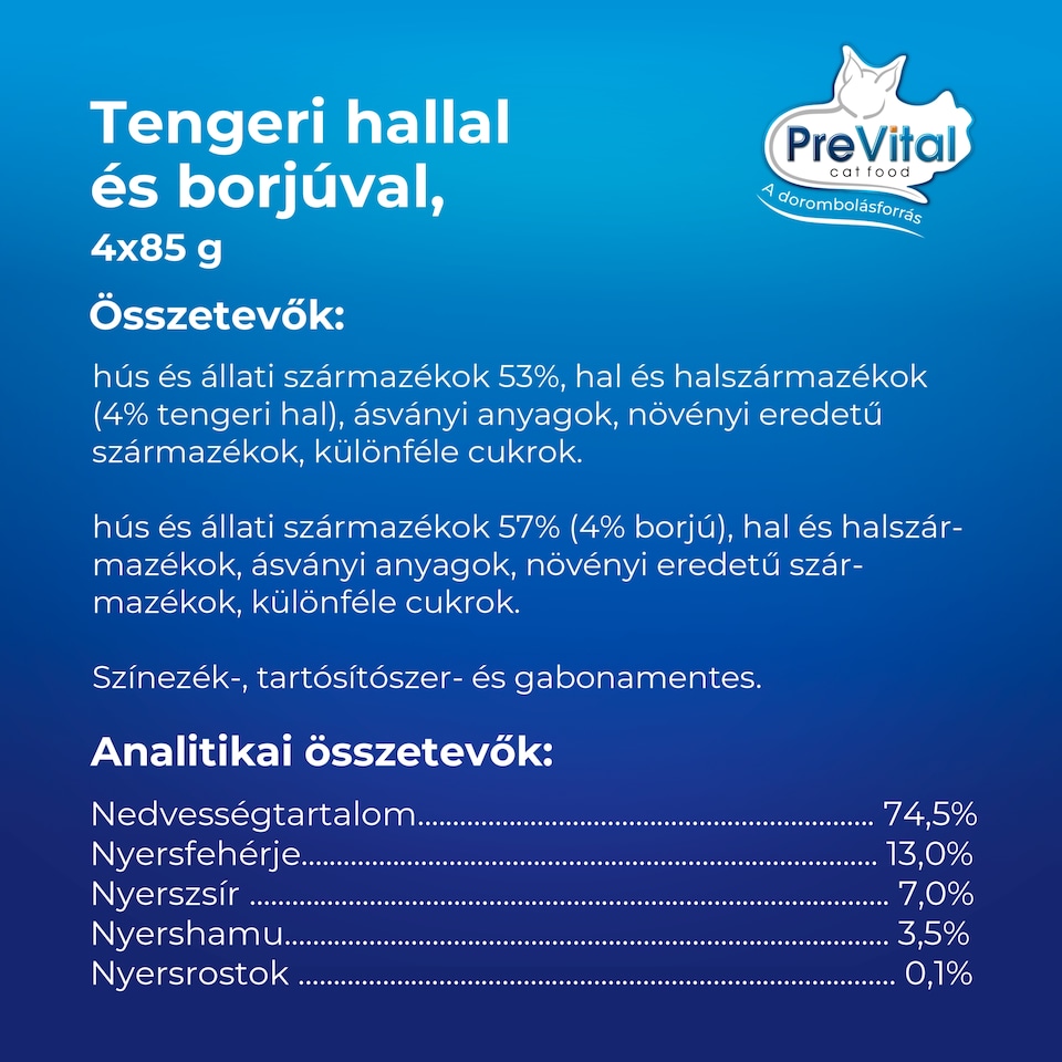 PreVital Mousse nedves macskaeledel, macskatáp kölyökmacskáknak pástétom konzerv 4 x 85 g  1. kép