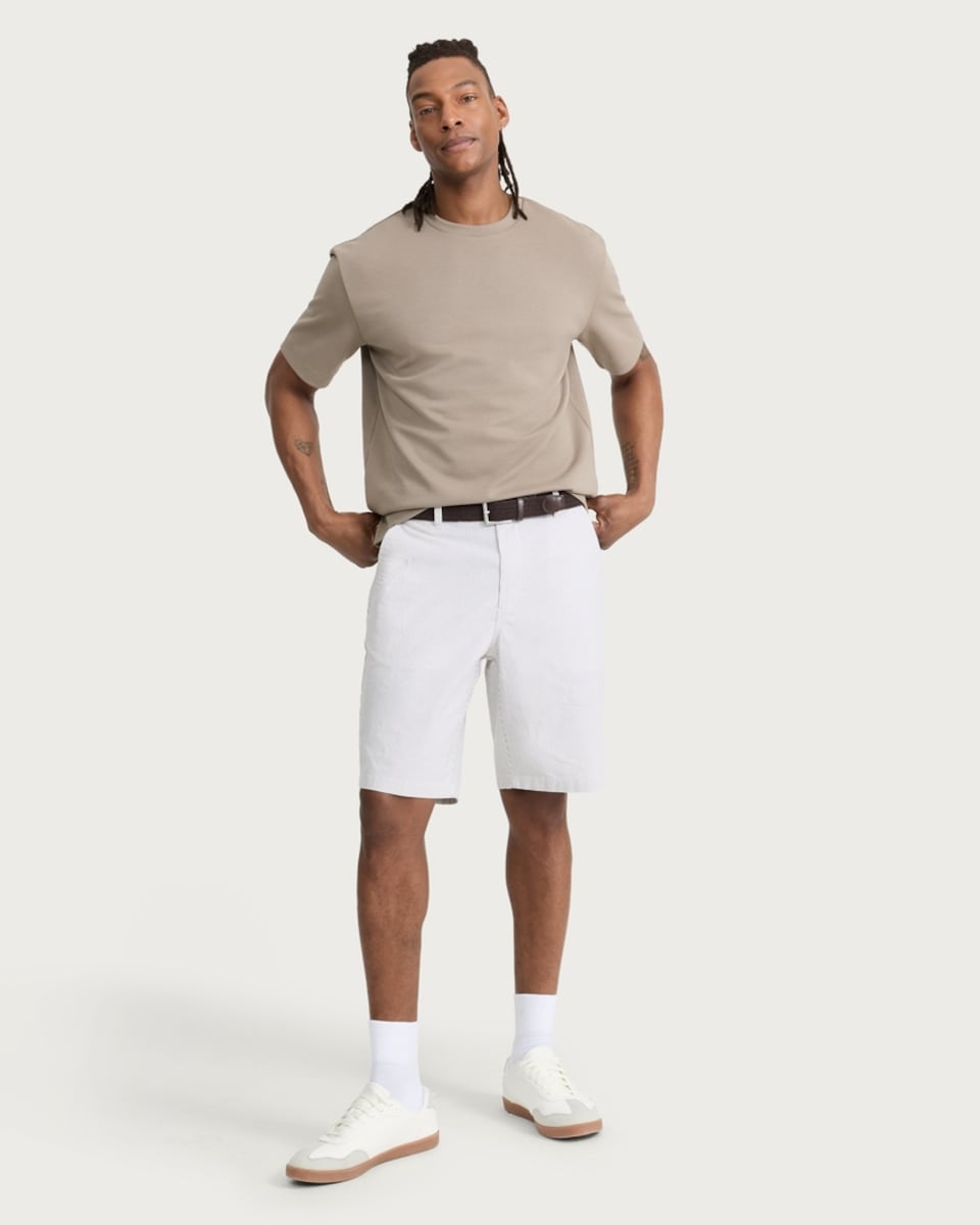 image 1 of F&F Cotton Rich Striped Belted Chino Shorts in Cream