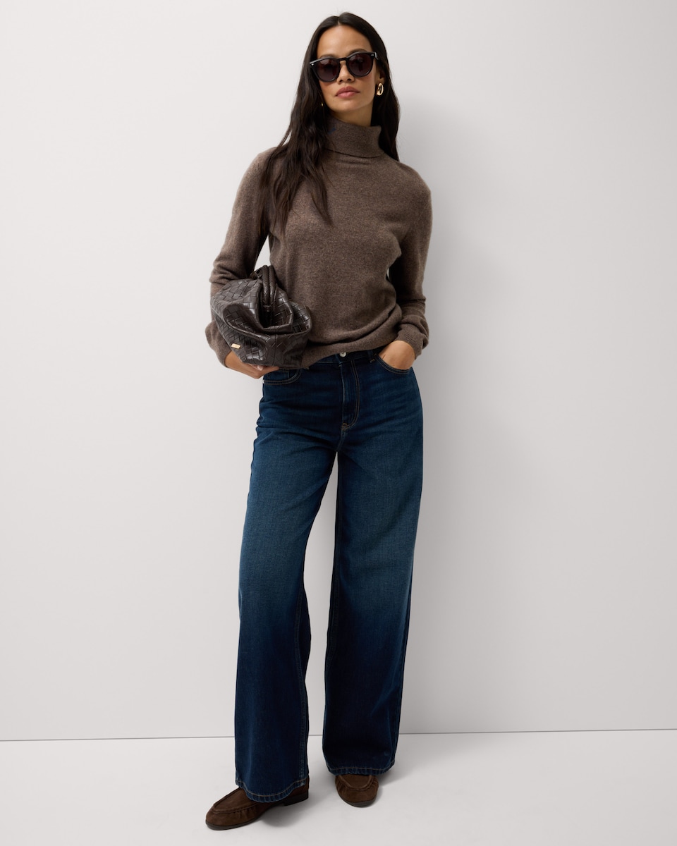 image 1 of F&F Pure Cashmere Roll Neck Jumper in Mink