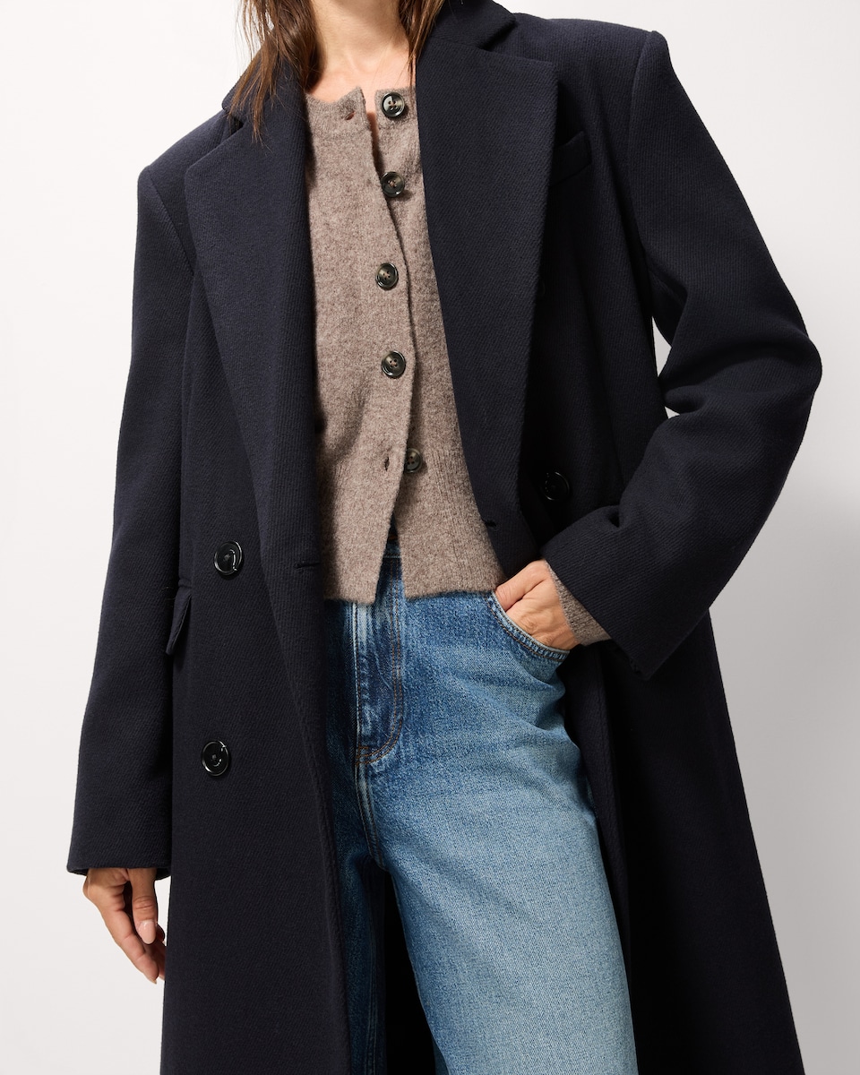 image 1 of F&F Double Breasted Formal Maxi Coat in Navy