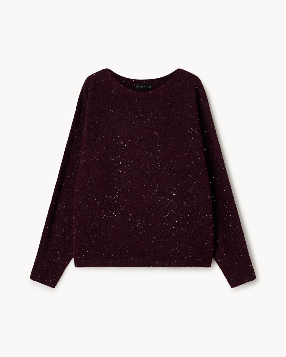 image 1 of F&F Sparkle Batwing Jumper in Burgundy