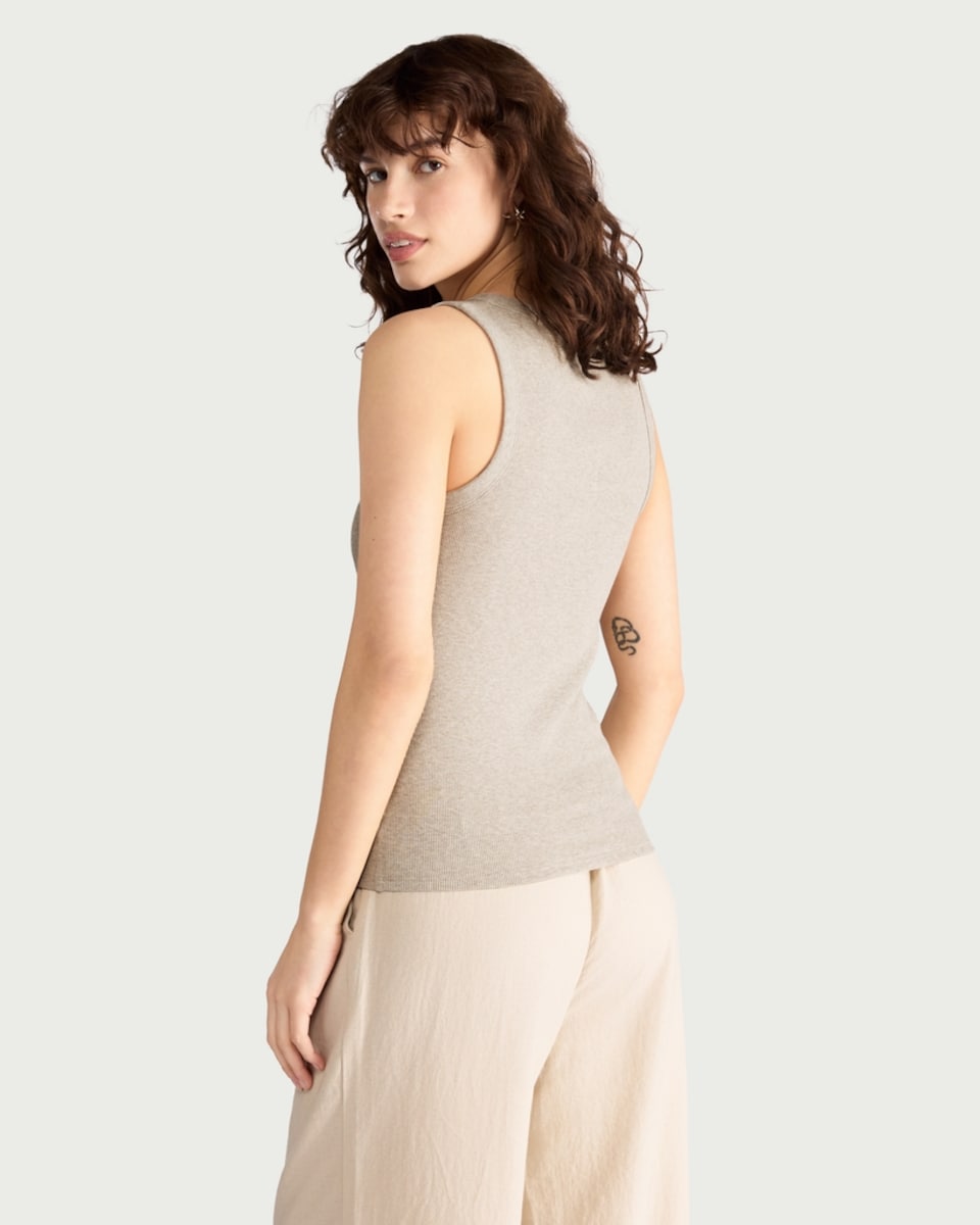 image 1 of F&F Cotton Rich Ribbed Button Front Vest in Neutral