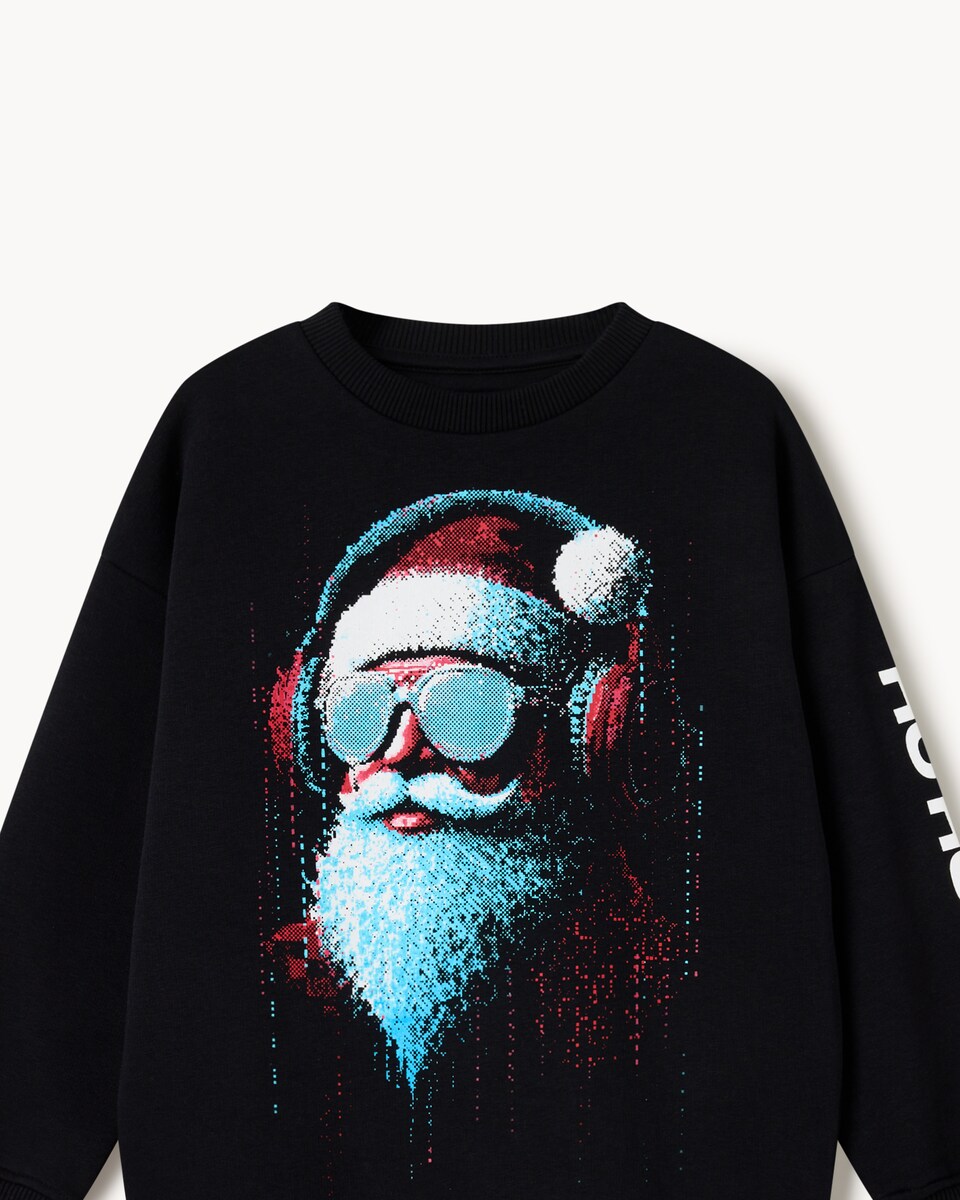 image 1 of Christmas Boys Cotton Rich Santa Sweatshirt in Black