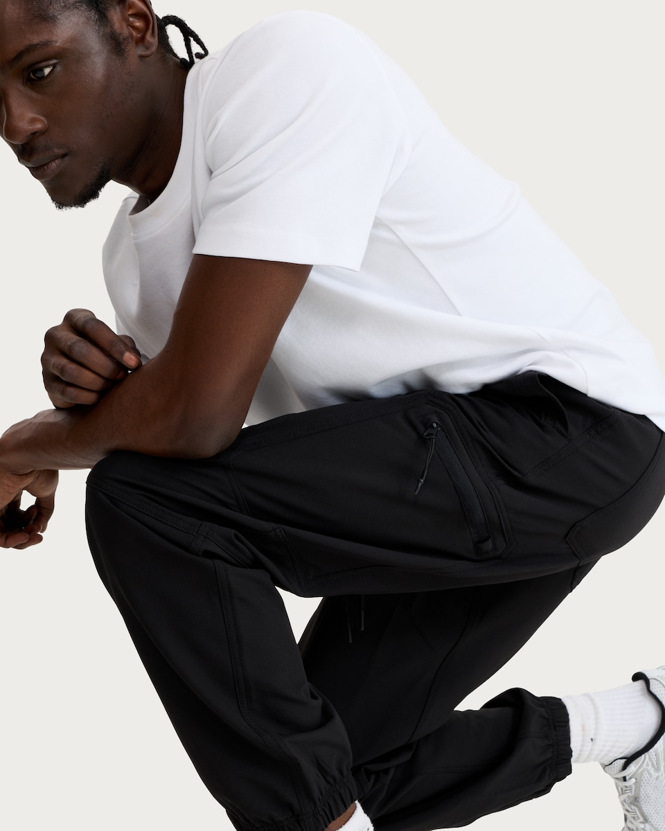 image 1 of 9 Peaks Elasticated Cargo Trousers in Black