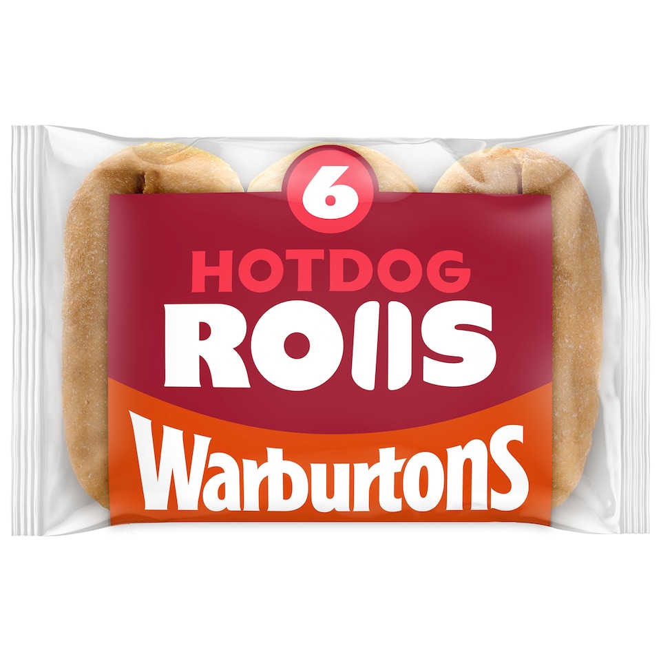 image 1 of Warburtons Hot Dog Rolls 6 Pack Sliced