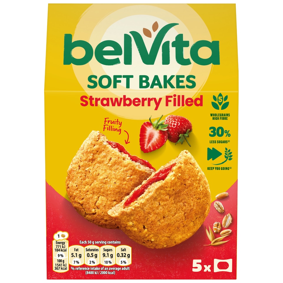 BelVita Breakfast Soft Bakes Strawberry Filled 5 Pack 250G