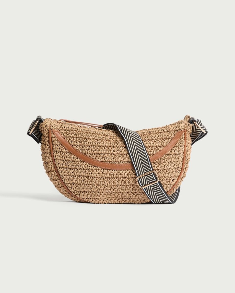 image 1 of SACHA Woven Straw Crossbody Bag in Neutral