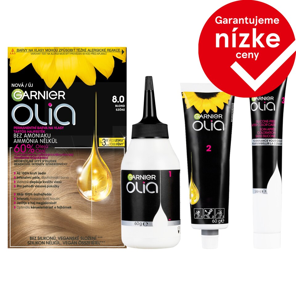 Garnier Olia permanentná farba na vlasy 8 .0 Blond, 60 +60 +54 ml
