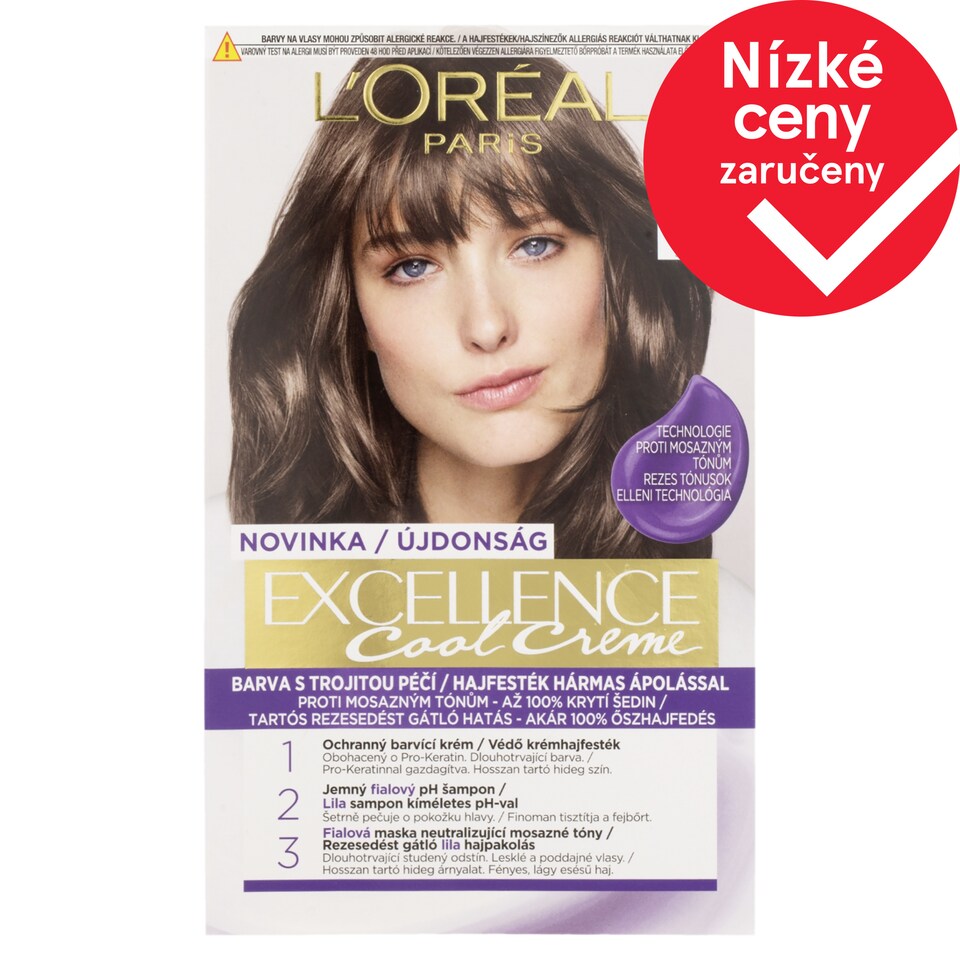 L'Oréal Paris Excellence Cool Creme 6 .11 Ultra popelavá tmavá blond, 72 ml + 48 ml + 12 ml + 60 ml