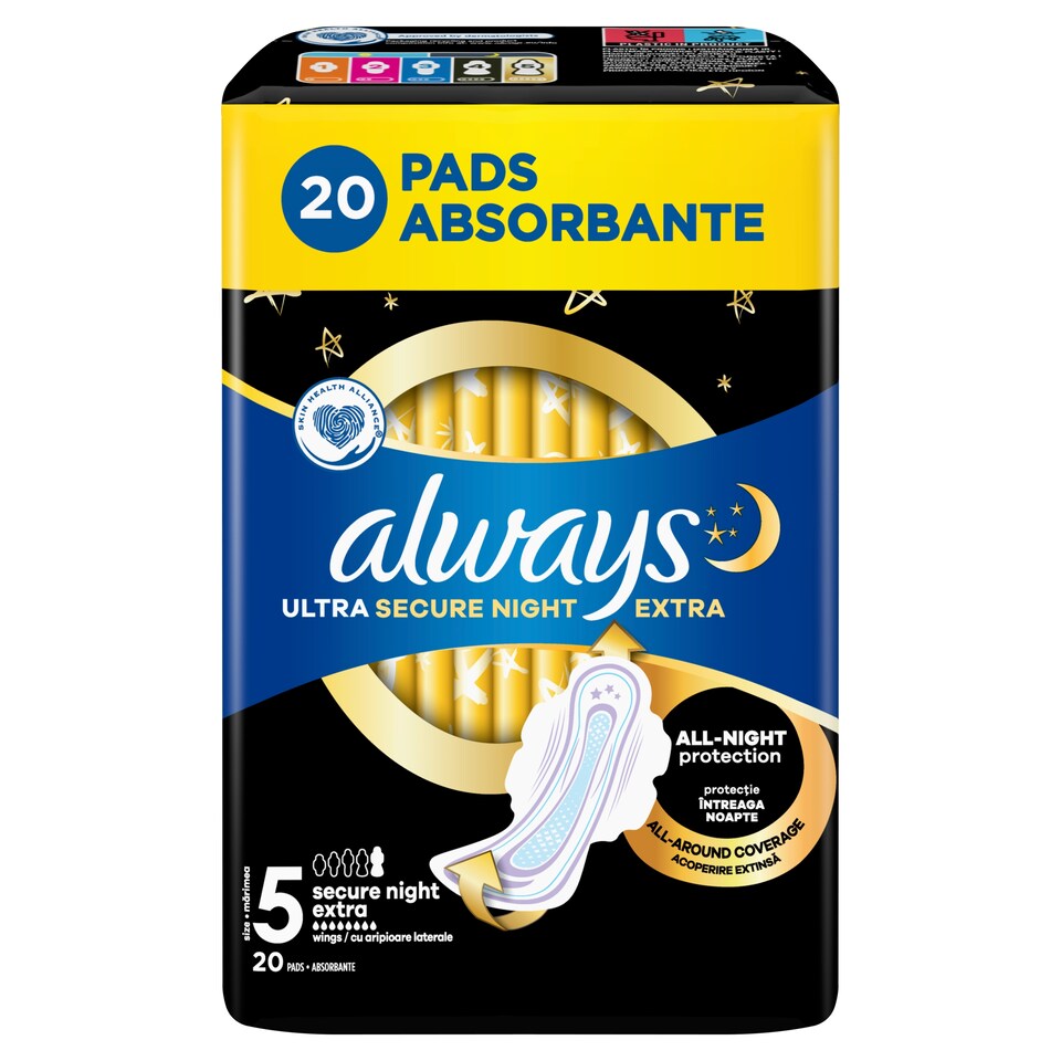 obrázok 1 z Always Ultra Hygienické Vložky Secure Night Extra (veľkosť 5) S Krídelkami 20Ks