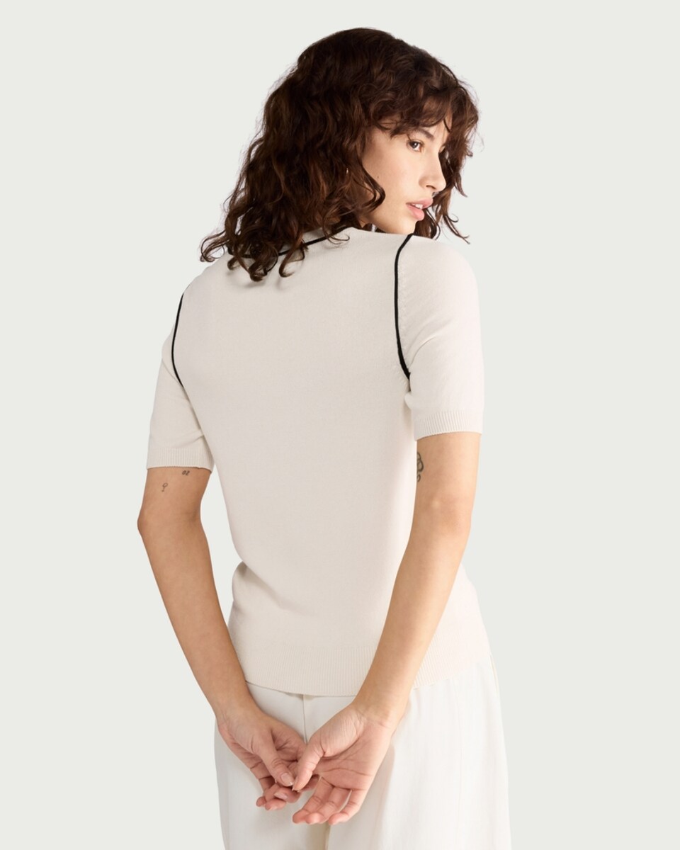 image 1 of F&F Contrast Trim Short Sleeved Jumper in Cream