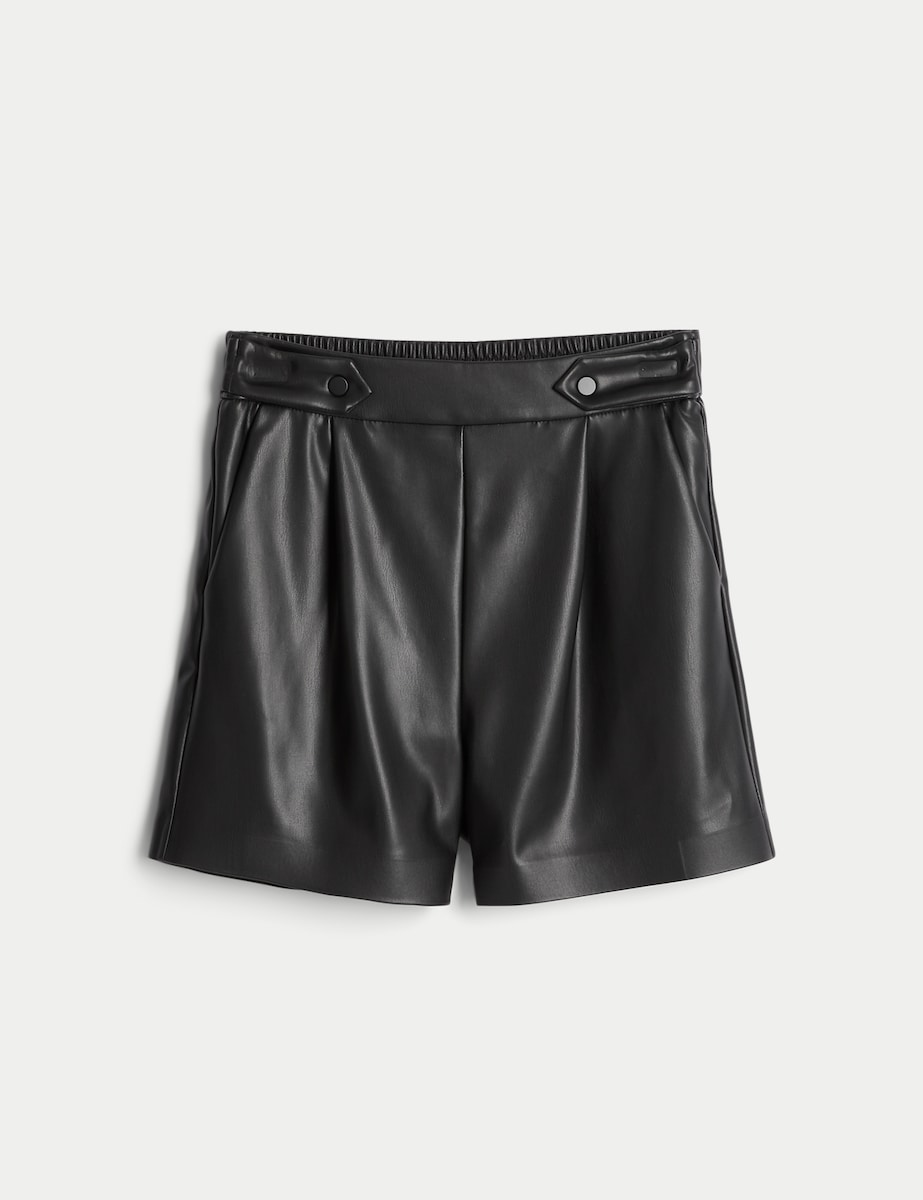 image 1 of F&F Faux Leather Pleated Shorts in Black