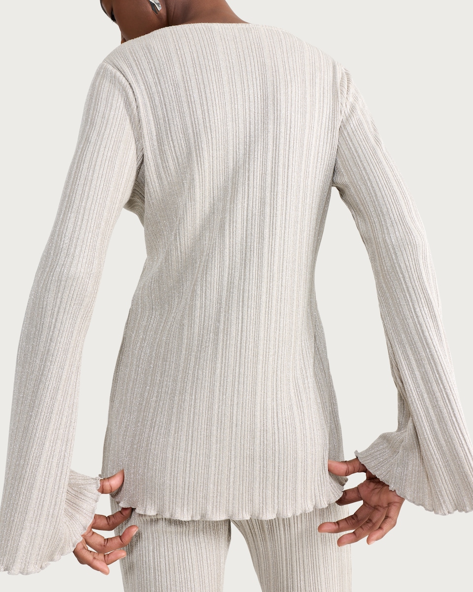 image 1 of F&F Ribbed Metallic Button Up Co-ord Top in Neutral