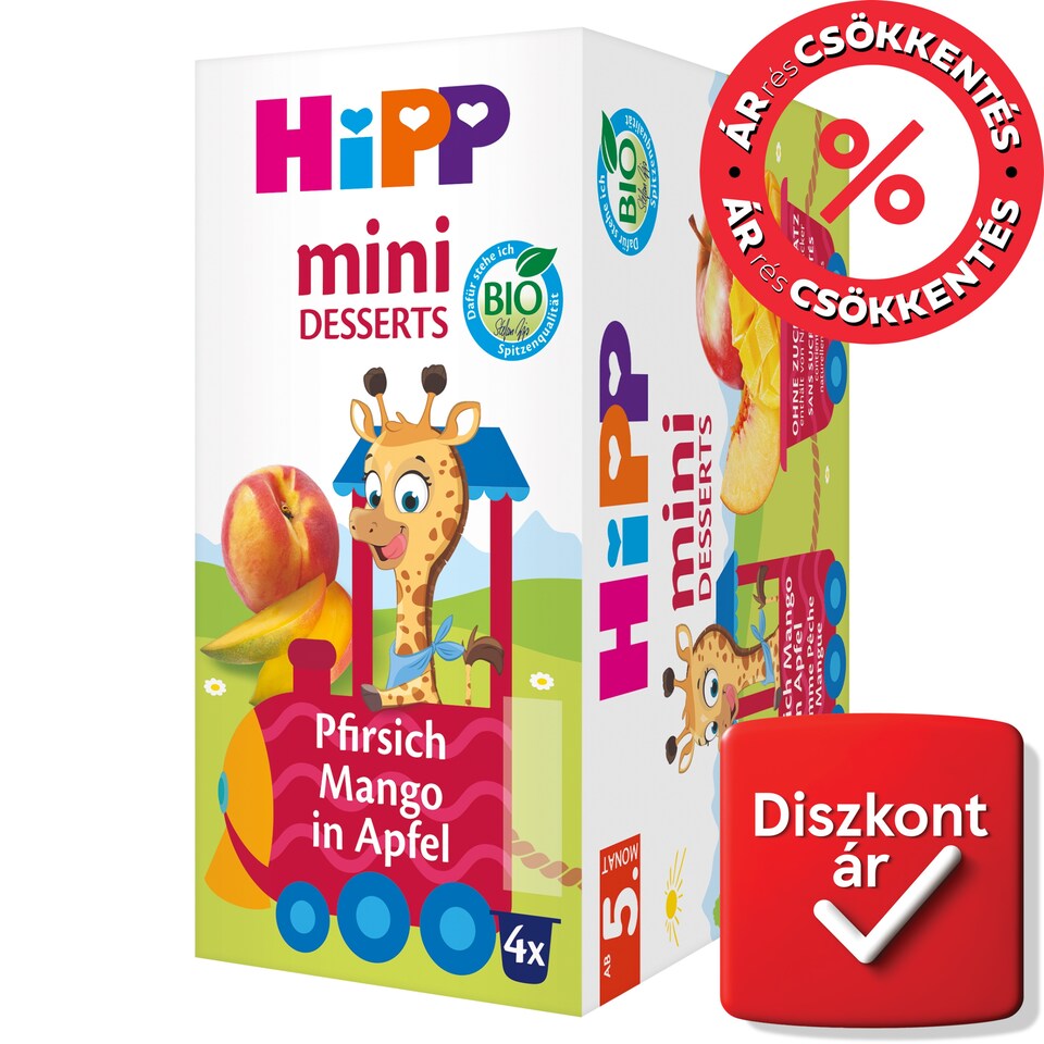 HiPP Peach Mango Apple Organic Fruit Preparation Baby Dessert 4+ Months 4 x 100 g (400 g)