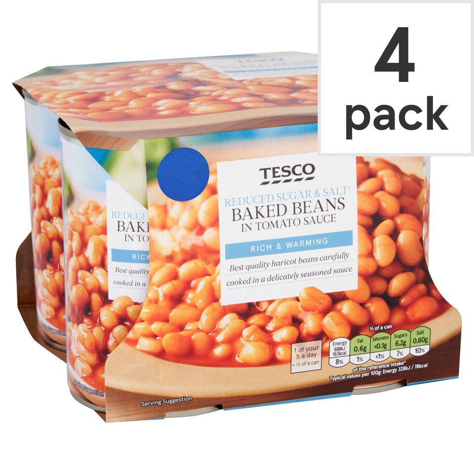 Tesco Reduced Sugar & Salt Baked Beans in Tomato Sauce 4x420g Tesco