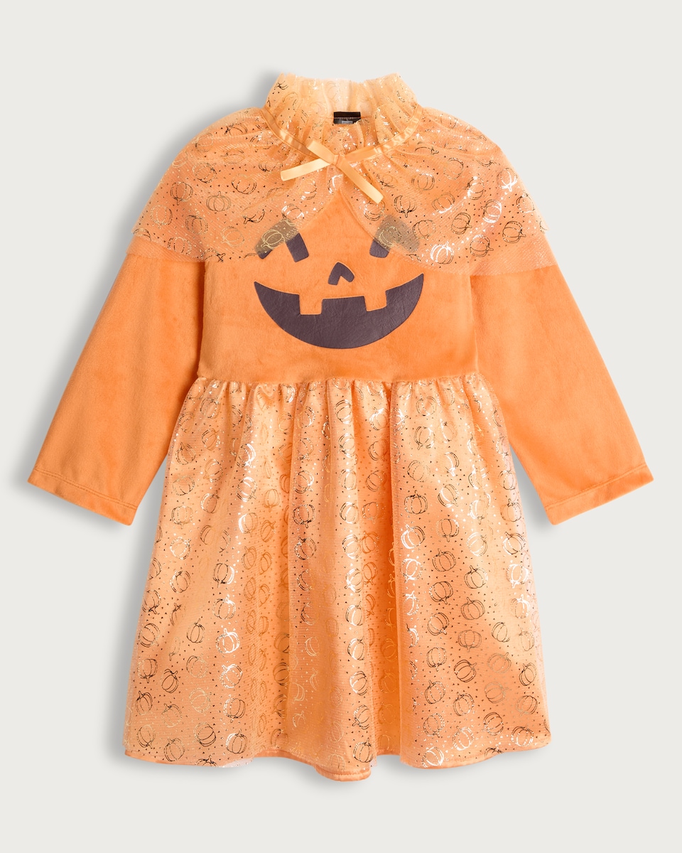 image 1 of F&F Girls Pumpkin Face Halloween Costume in Orange