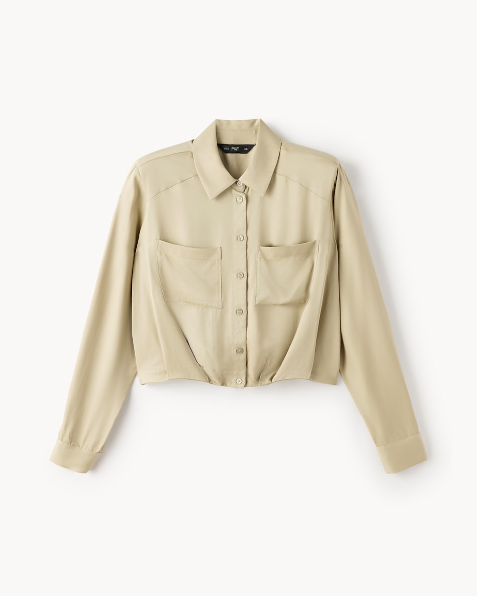image 1 of F&F Striped Shoulder Pad Shirt in Stone
