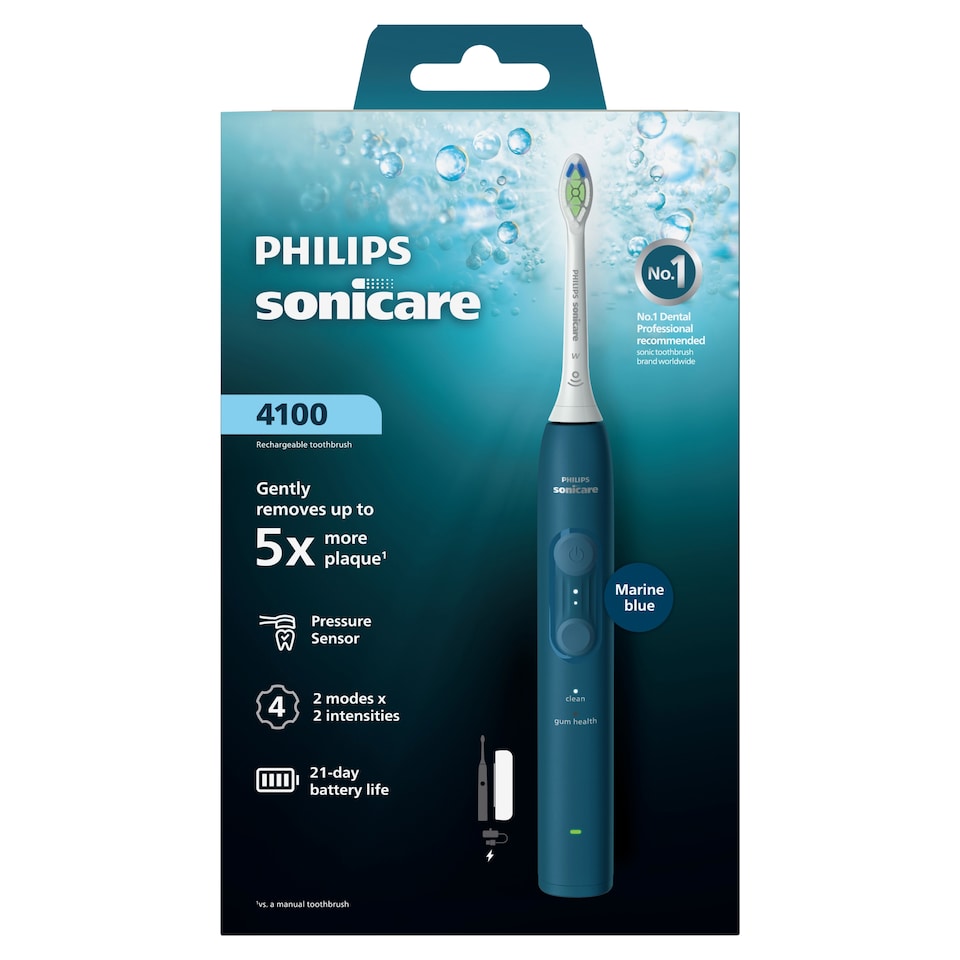 image 1 of Philips Sonicare 4100 Electric Toothbrush with Travel Case Marine Blue HX4043/48