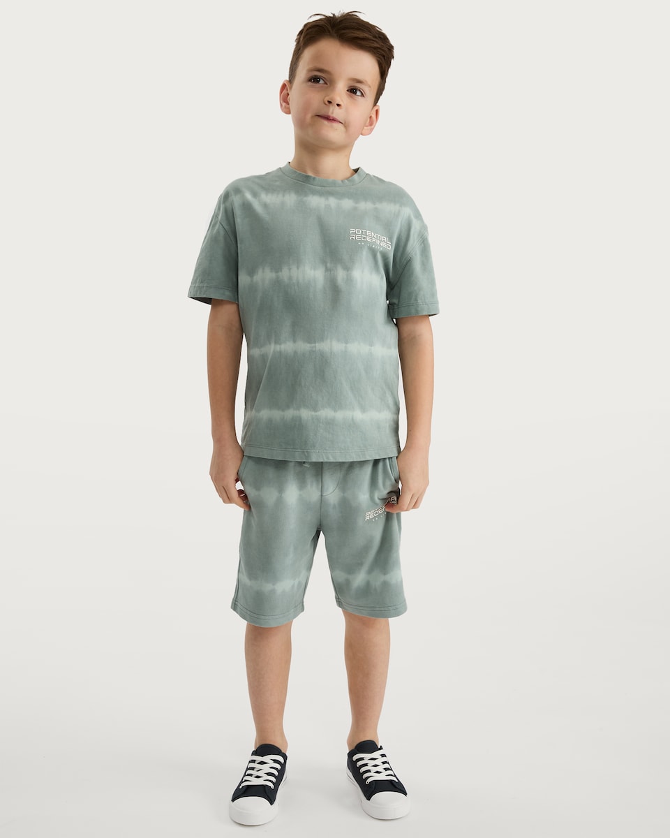 image 1 of F&F Boys Slogan Tie Dye T-Shirt and Shorts Set in Mint