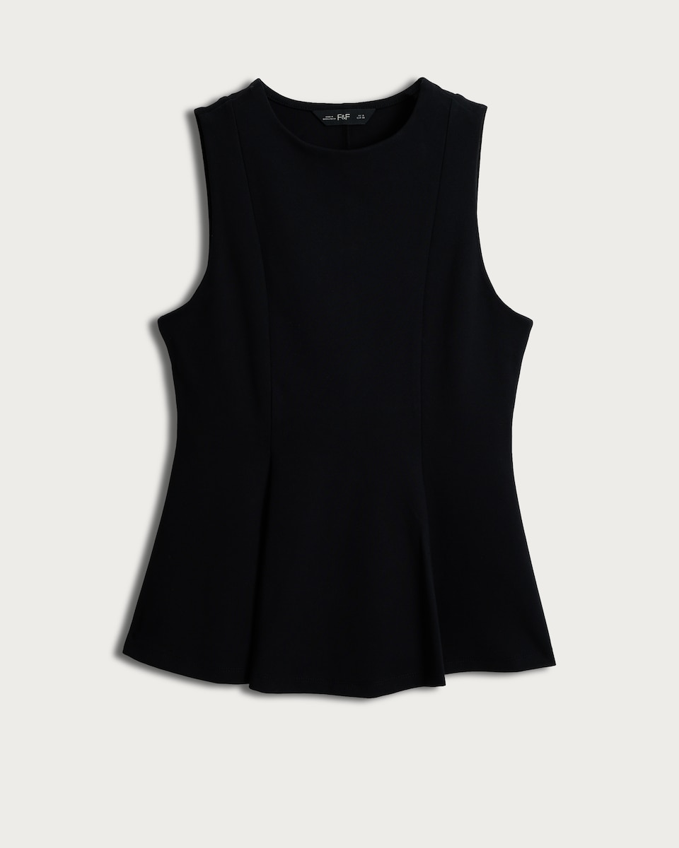 image 1 of F&F Ponte Peplum Hem Top in Black