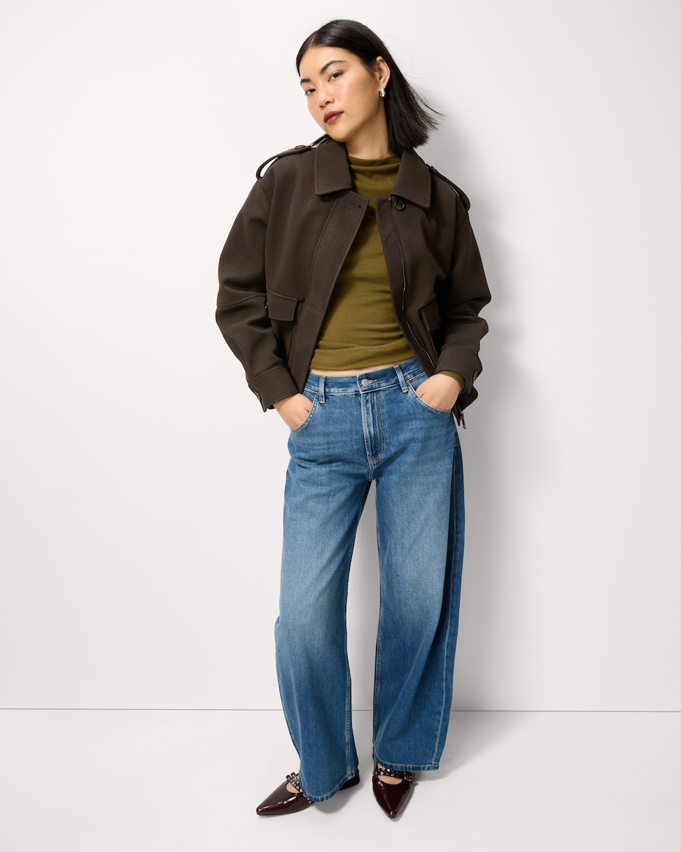 image 1 of F&F Ruched Side Long Sleeved Top in Olive