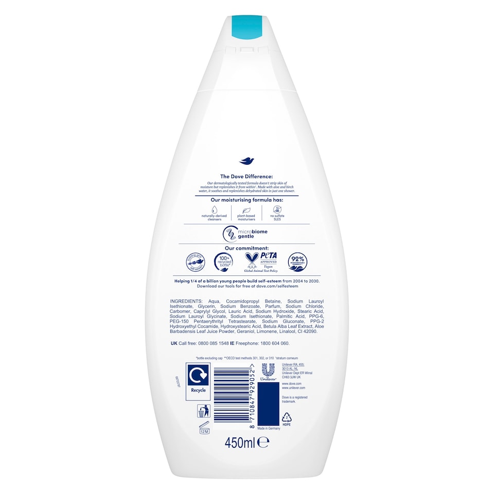 image 1 of Dove Hydrating Care Aloe Vera Body Wash Shower Gel 450ml