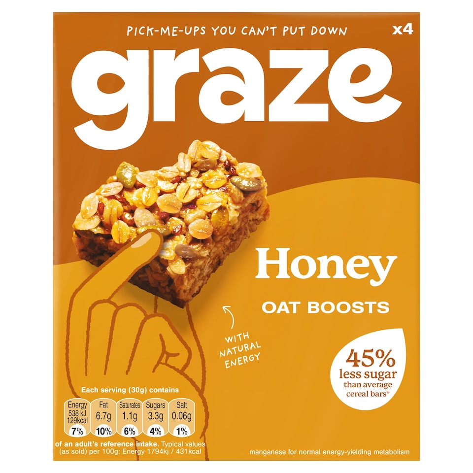 Graze Honey Oat Boost Flapjack Snack 4x30G
