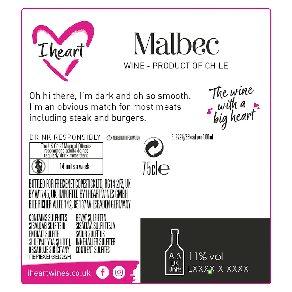 image 1 of I Heart Malbec Wine 75Cl