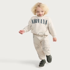 Nirvana Smiley Print Sweatshirt and Joggers Set in Cream