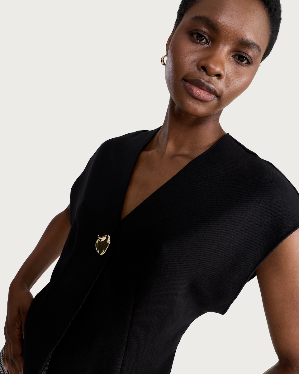 image 1 of F&F V Neck Metal Accent Top in Black