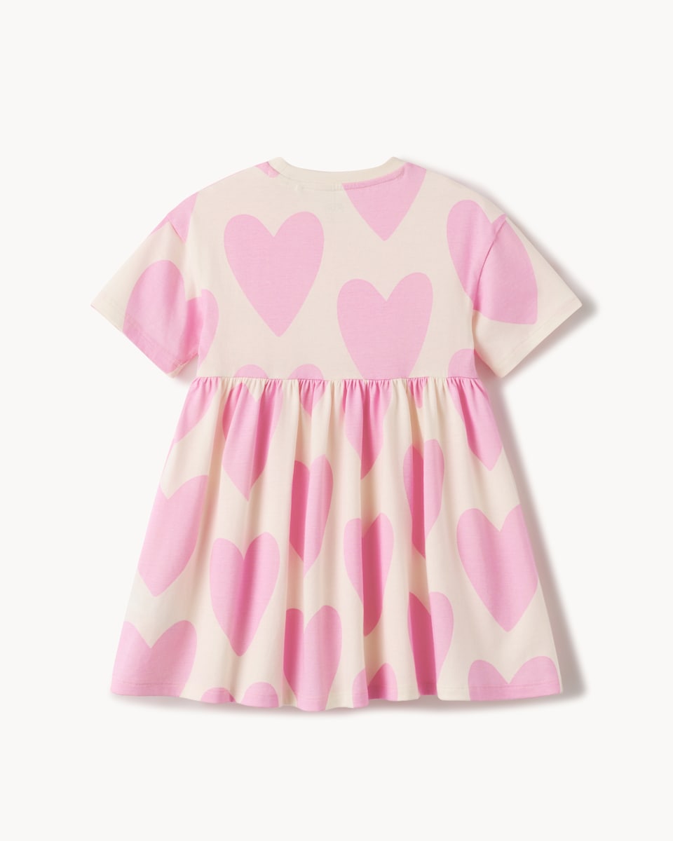 image 1 of F&F Girls Pure Cotton Heart Print Short Sleeved Dress in Pink
