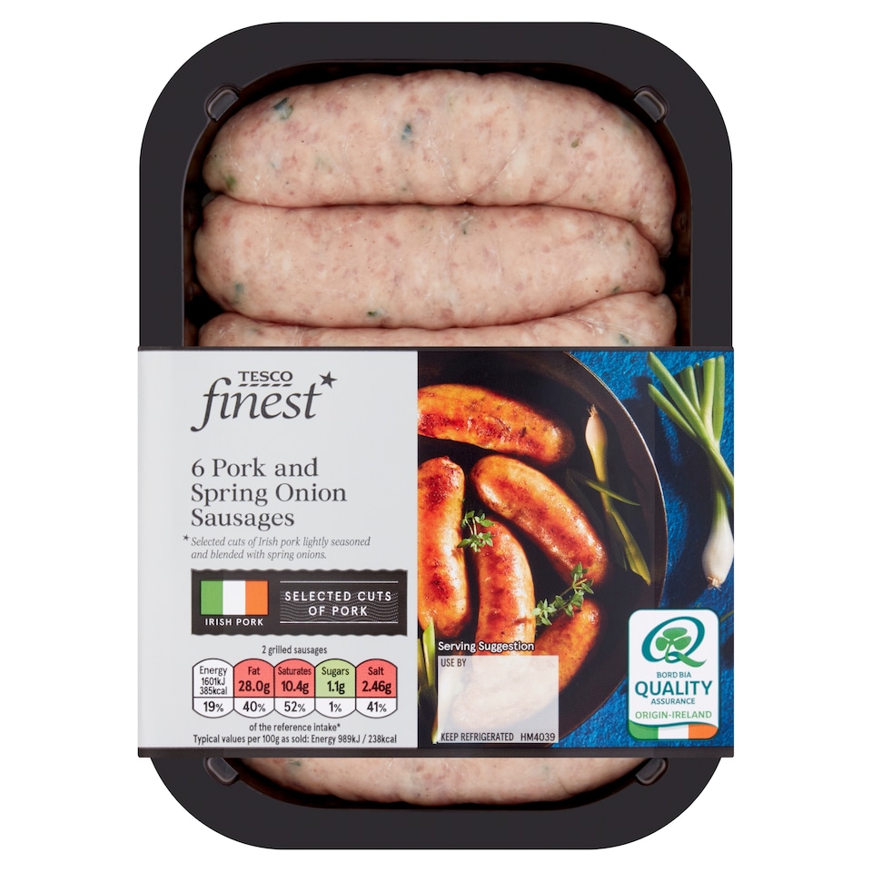 Tesco Finest 6 Pork And Spring Onion Sausages 454G