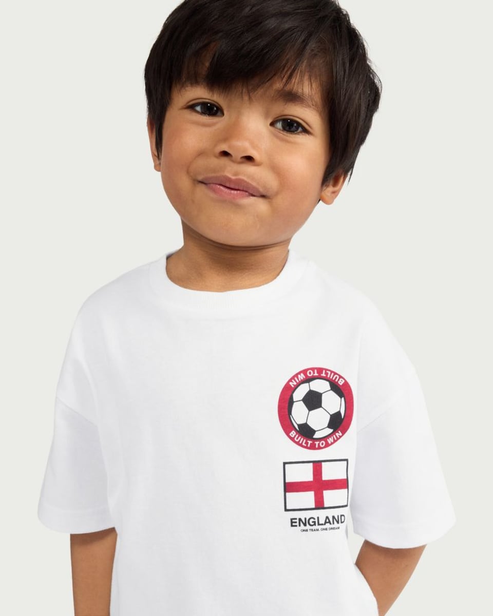 image 1 of F&F Boys Pure Cotton England Football T-Shirt in White