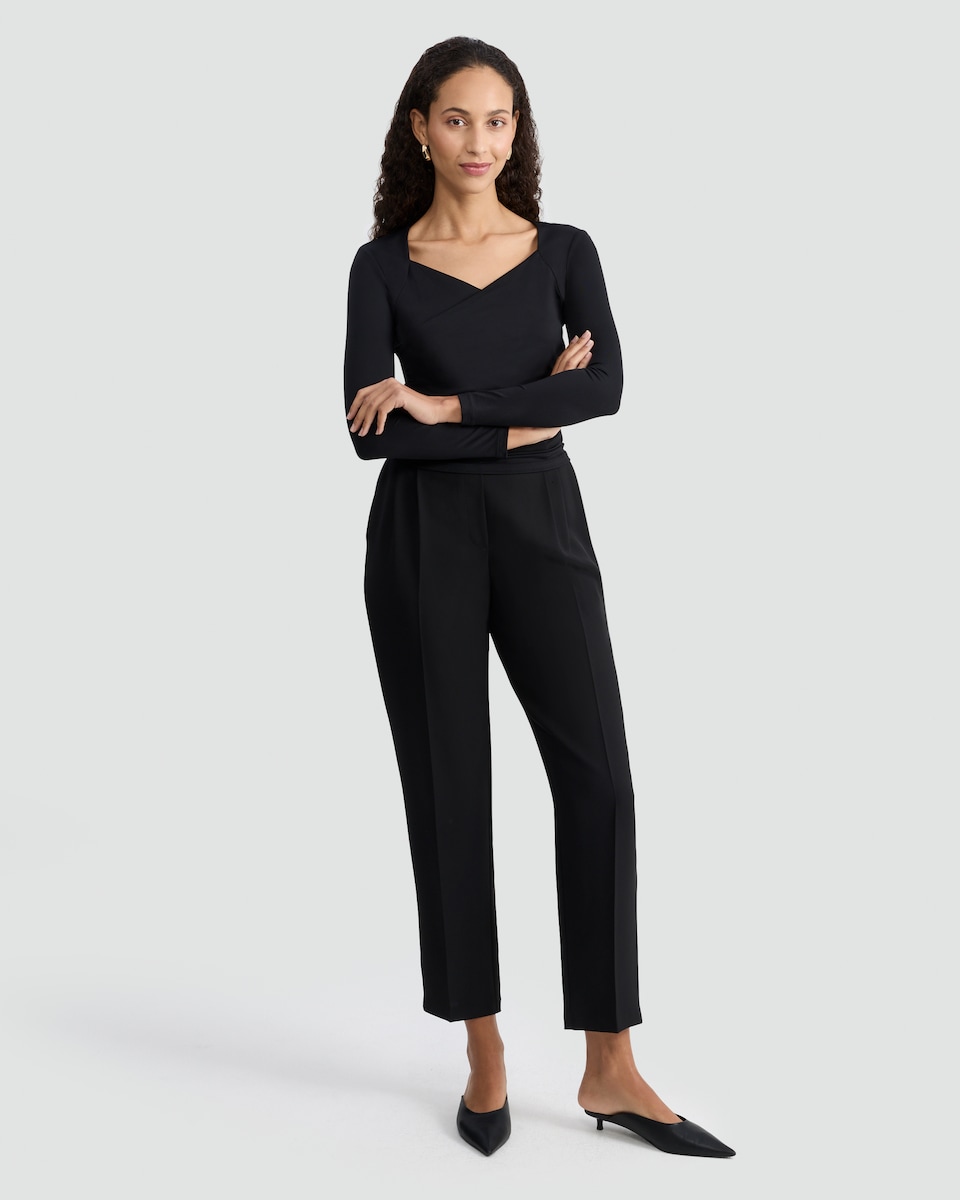 image 1 of F&F Polyamide Long Sleeved Wrap Top in Black
