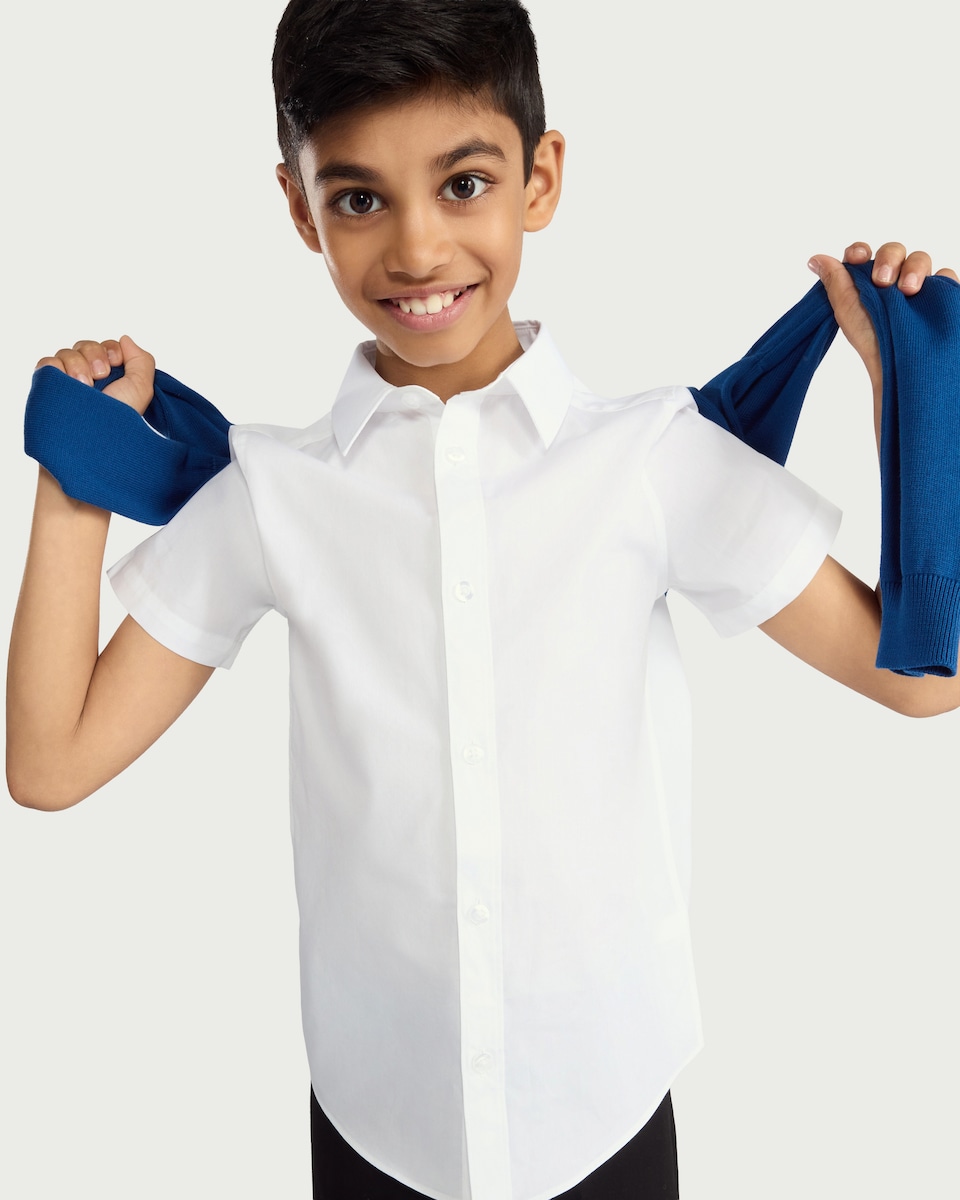image 1 of F&F School Boys 3-Pack Slim Fit Short Sleeved Shirts in White