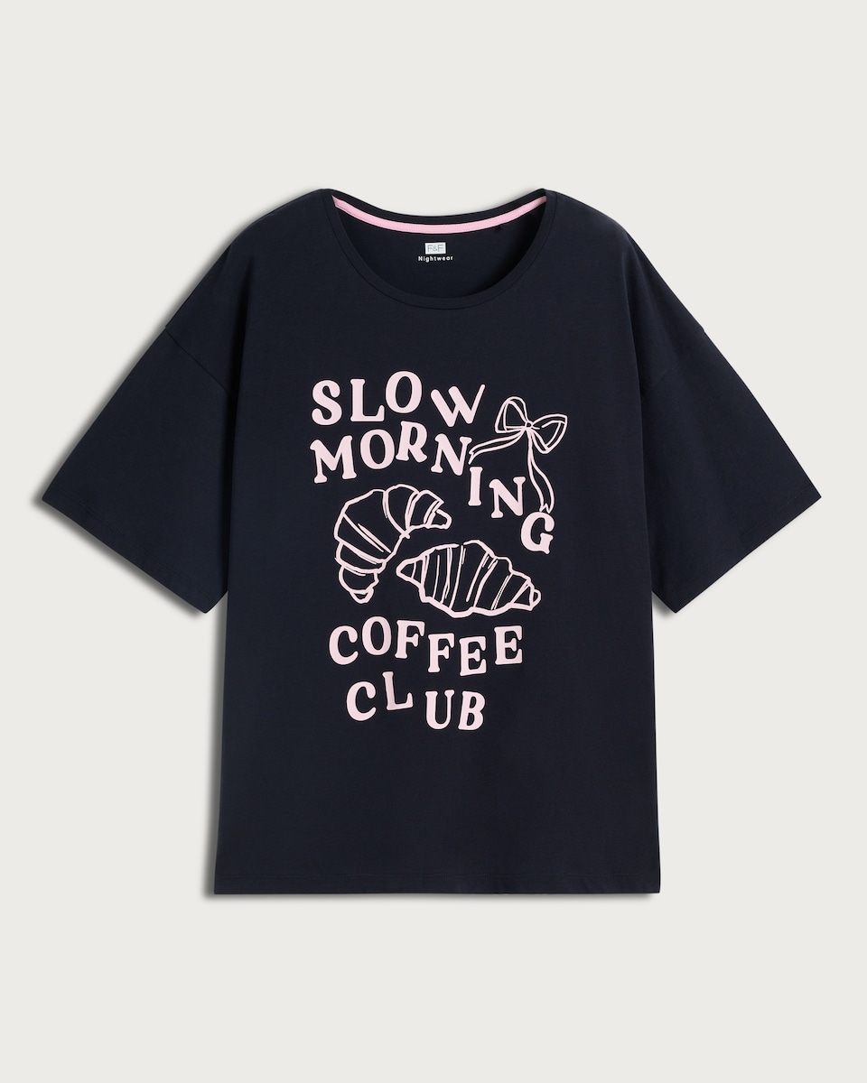 image 1 of F&F Pure Cotton Coffee Club Pyjama T-Shirt in Navy