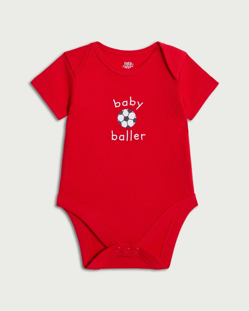 F&F Baby Pure Cotton Baby Baller Bodysuit in Red