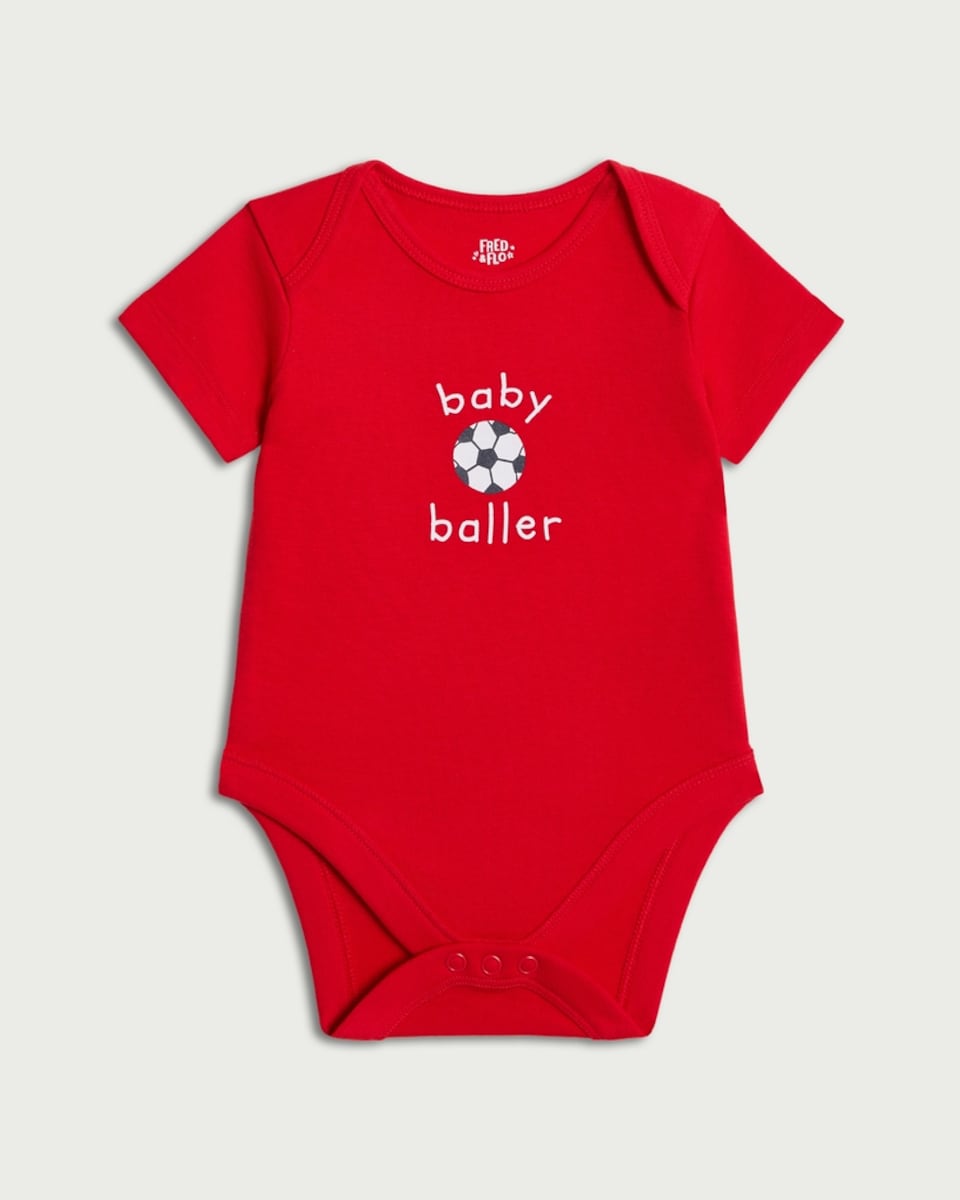 image 1 of F&F Baby Pure Cotton Baby Baller Bodysuit in Red