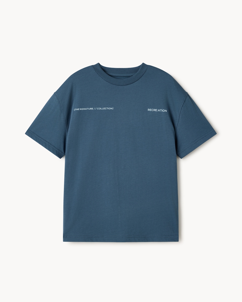 image 1 of F&F Boys Pure Cotton Slogan Oversized Fit T-Shirt in Blue