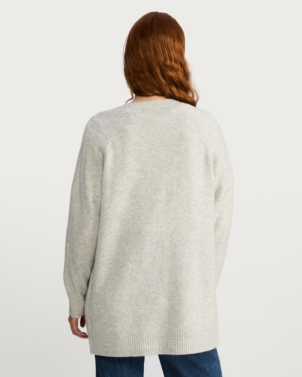 image 1 of F&F Patch Pocket Open Front Cardigan with Wool in Silver