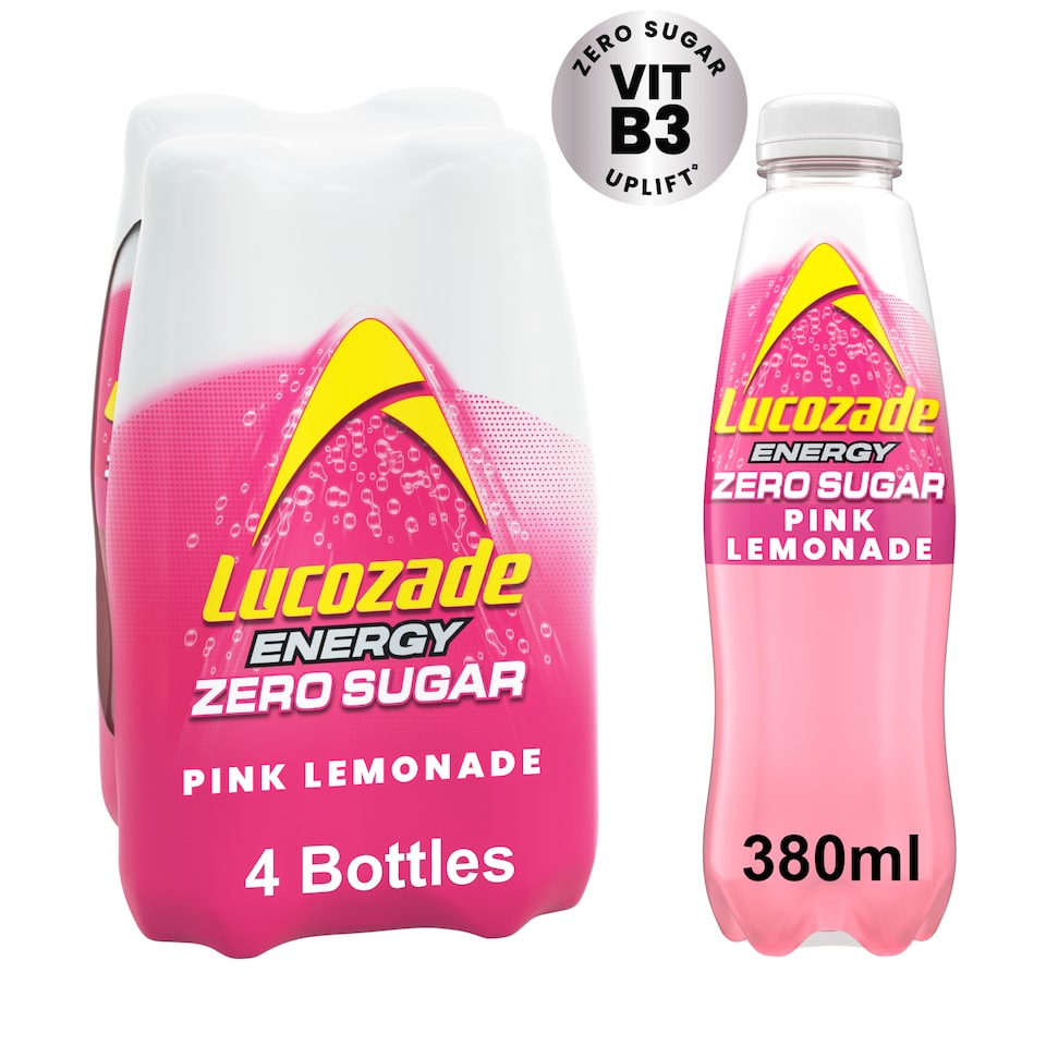 image 1 of Lucozade Zero Pink Lemonade 4 X 380Ml