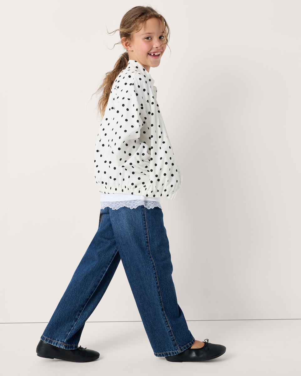 image 1 of F&F Girls Pure Cotton Polka Dot Jacket in White