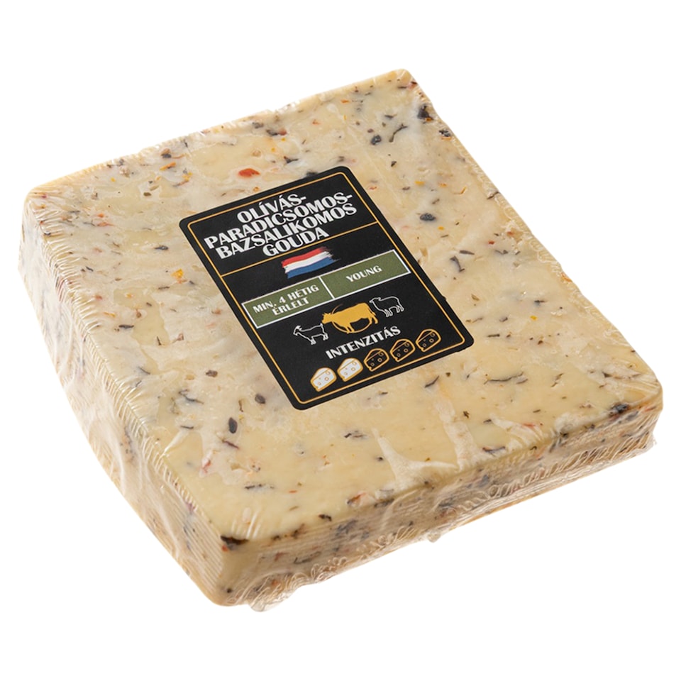Lecker Fatty Semi-Hard Gouda Cheese with Olive-Tomato-Basil Flavor